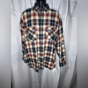 Orvis Heavy Flannel Shirt Jacket Mens Sz XL Pockets Blue / Yellow Thick Cotton  